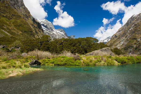 Gertrude Sela com montanhas nevadas — Fotografia de Stock