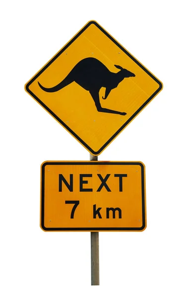 Australian Sign Kangaroo Crossing Road Isolated White — Stock Photo, Image