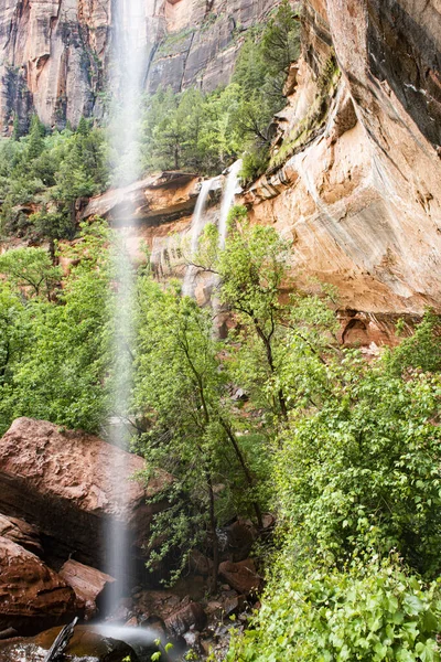 Falls Lower Emerald Pool Zion National Park Utah Usa Long — Stock Photo, Image