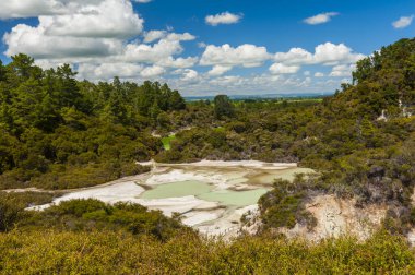 Yeni Zelanda, Wai-O-Tapu jeotermal bölgesinde Papa Wera adında güzel bir turkuaz gölü.