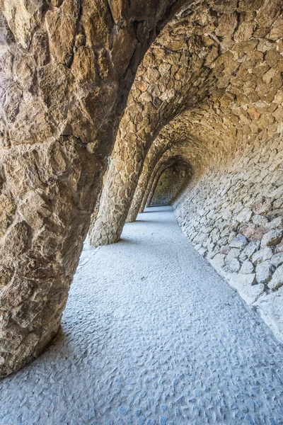 Barcelona Spain March 2019 Park Guell Antonio Gaudi Stone Colonnade — Stock Photo, Image