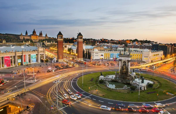 Barcelona Spanien Mars 2019 Plaza Espana Efter Solnedgången Med Lång — Stockfoto