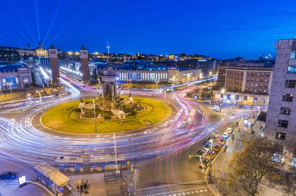 Barcelona Spanien Mars 2019 Plaza Espana Efter Solnedgången Med Lång — Stockfoto