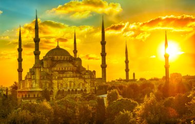 Blue Mosque at sunset clipart