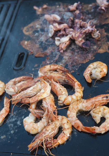 Seafood on grill — Stock Photo, Image