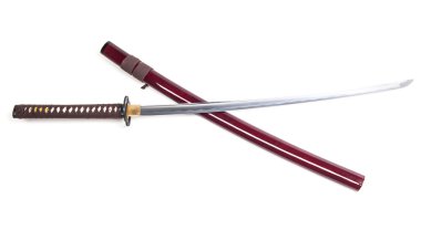 Beyaz üzerine Japon kılıç