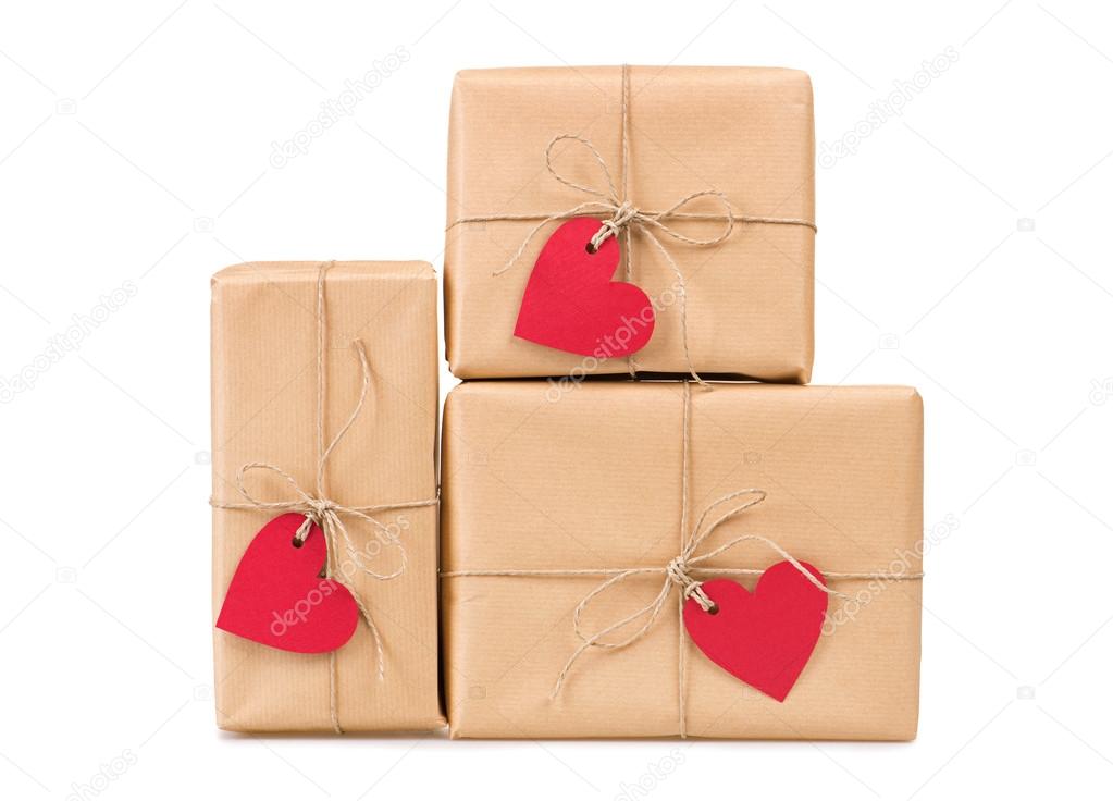 Gift boxes heart-shaped labels