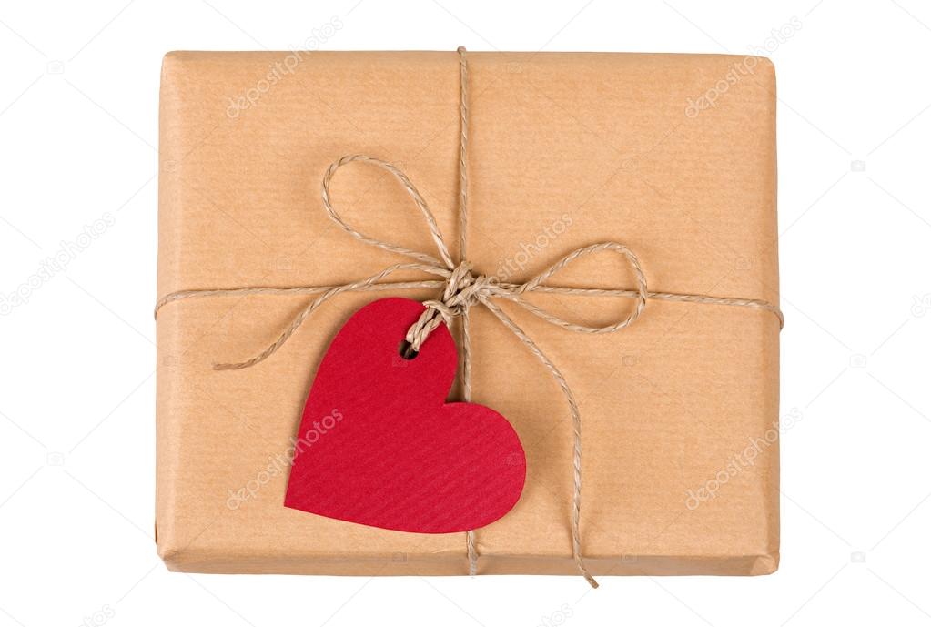 Gift box with heart-shaped labels