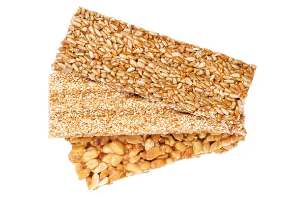 Honey bars with peanuts, sesame seeds and sunflower seeds — Stock Photo, Image