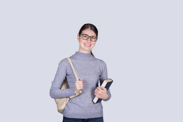 Confident Student Girl Going School Holding One Books Carrying Her — Stock Photo, Image