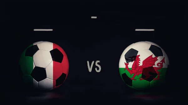 Italia Gales Euro 2020 Anuncio Del Partido Fútbol Dos Pelotas —  Fotos de Stock