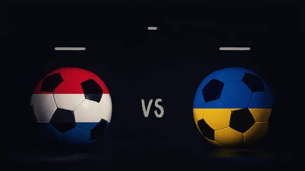 Объявление Футбольного Матча Нидерландов Украина 2020 Два Футбольных Мяча Флажками — стоковое фото