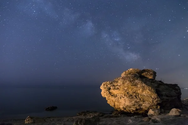 Orilla del mar bajo un cielo estrellado — Foto de Stock
