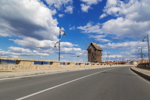 Beautiful clouds over the windmill in Nessebar — Stock Photo, Image