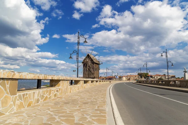 Windmill in Nessebar and beautiful blue sky — Stock Photo, Image