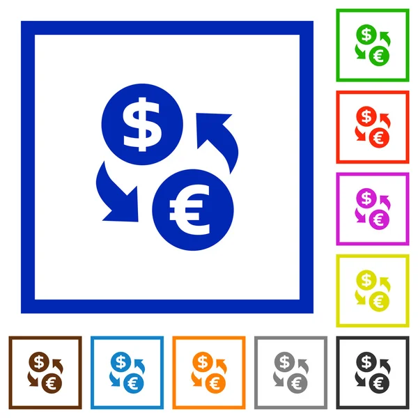 Dólar euro cambio enmarcado iconos planos — Archivo Imágenes Vectoriales