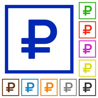 Düz simgeler Rublesi işareti çerçeveli