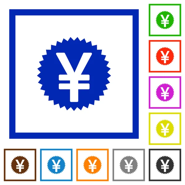 Etiqueta engomada Yen enmarcado iconos planos — Archivo Imágenes Vectoriales