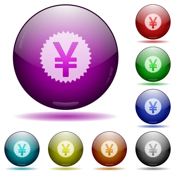 Yen pegatina botones de esfera de vidrio — Vector de stock