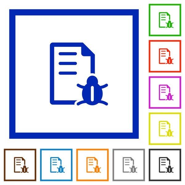 Rapport de bogue encadré icônes plates — Image vectorielle