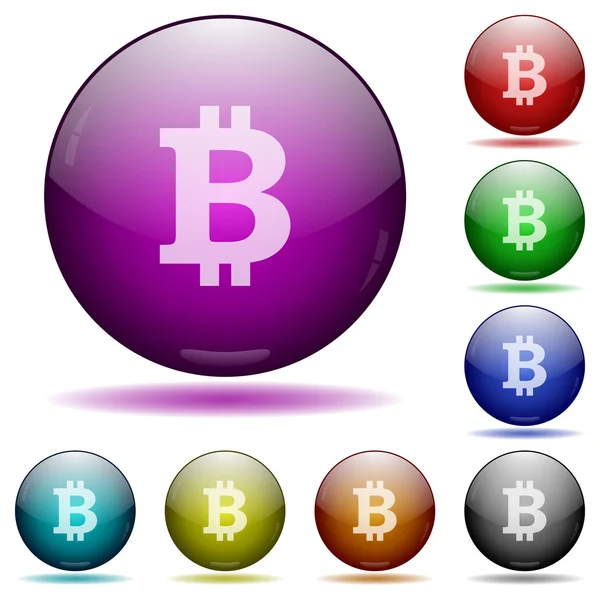 Bitcoin signe boules de verre boutons — Image vectorielle