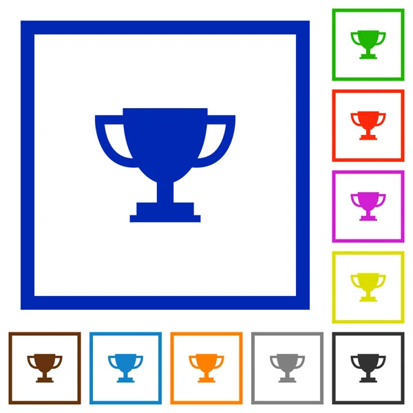 Trofee cup ingelijst plat pictogrammen — Stockvector