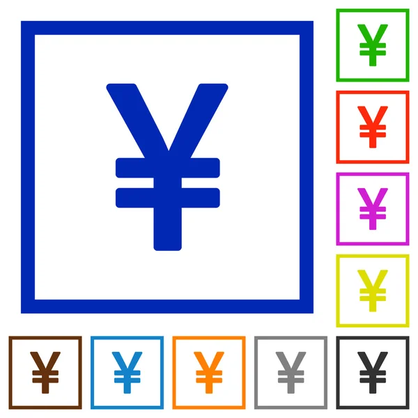 Signo de yen enmarcado iconos planos — Vector de stock