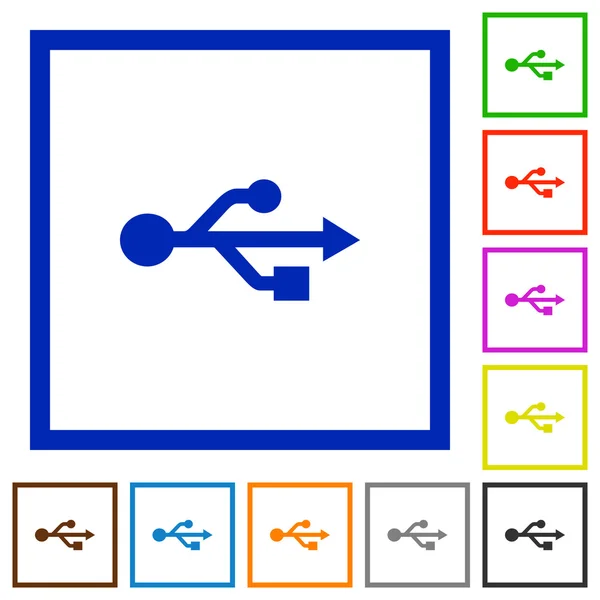 USB-aansluiting ingelijst plat pictogrammen — Stockvector