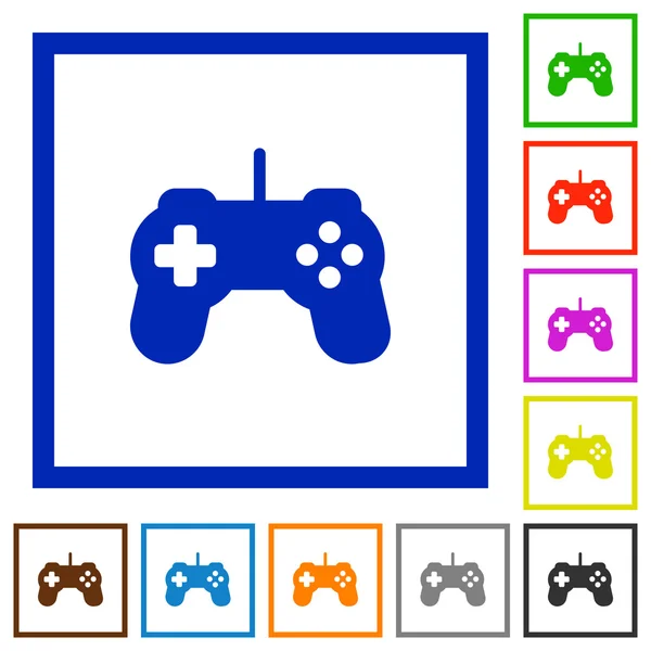 Contrôleur de jeu encadré icônes plates — Image vectorielle
