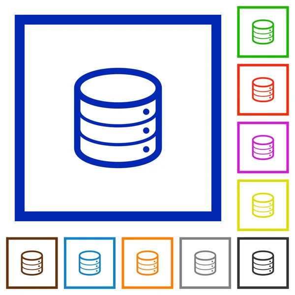 Banco de dados emoldurado ícones planos — Vetor de Stock