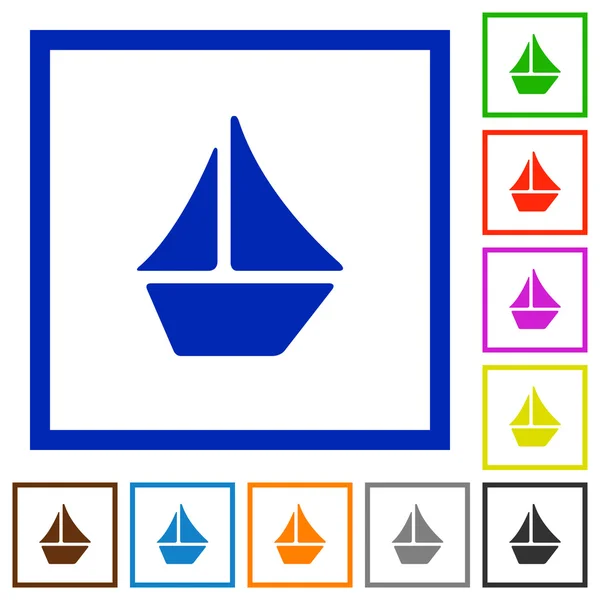 Barca a vela incorniciato icone piatte — Vettoriale Stock
