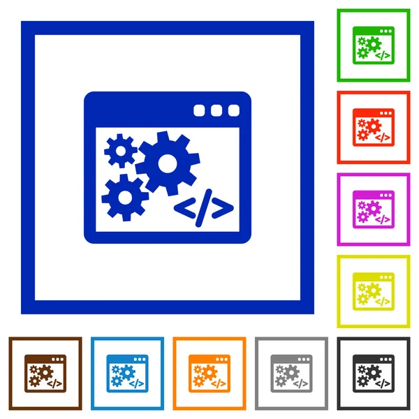 Application programming interface framed flat icons — Stock Vector