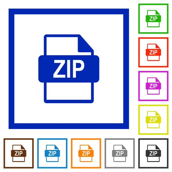 Μορφή αρχείου Zip πλαισιωμένο εικονίδια επίπεδη — Διανυσματικό Αρχείο