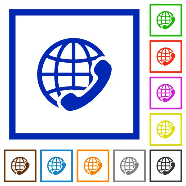 Appels internationaux encadrés icônes plates — Image vectorielle