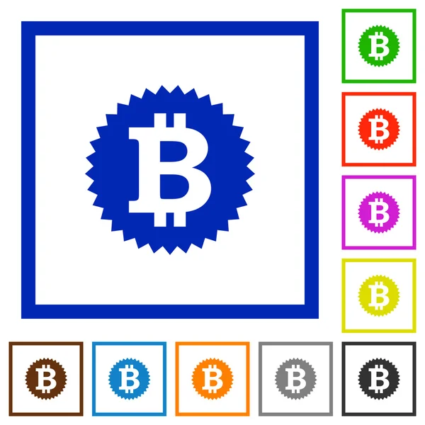 Bitcoin stricker inramade platt ikoner — Stock vektor