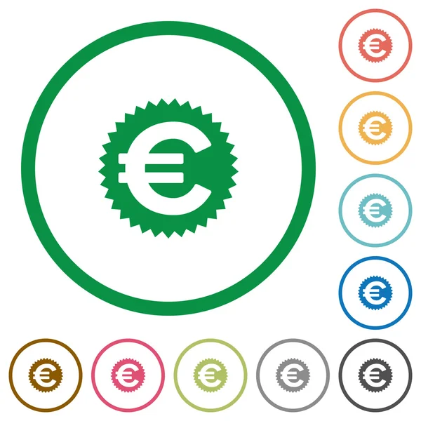 Etiqueta engomada euro esbozado iconos planos — Vector de stock