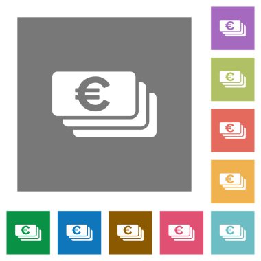 Euro banknot düz simgeler kare