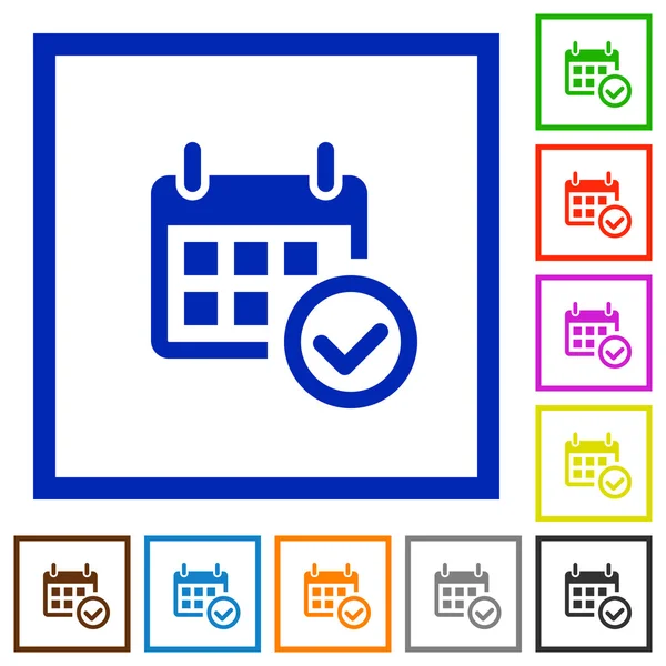 Kalender-Check gerahmte flache Symbole — Stockvektor