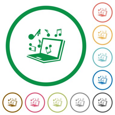 Multimedya dizüstü düz simgeler özetlenen