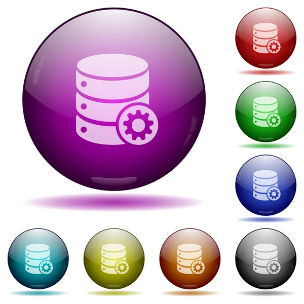 Configuración de la base de datos botones esfera de vidrio — Vector de stock