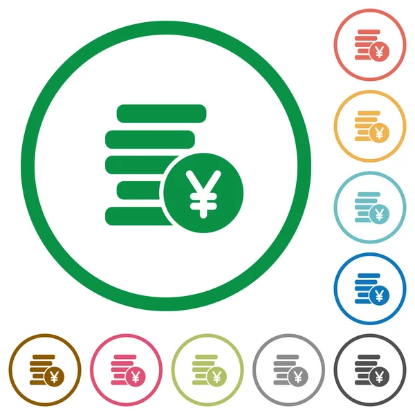 Yen coins outlined flat icons — Stock Vector