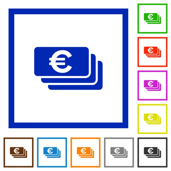 Billetes en euros con iconos planos enmarcados — Vector de stock