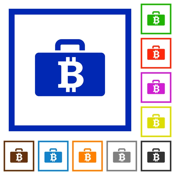 Bitcoin táska keretes lapos ikonok — Stock Vector