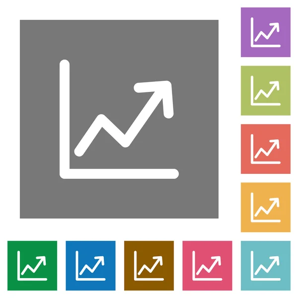 Gráfico de linha ícones planos quadrados —  Vetores de Stock