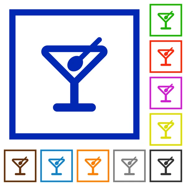 Cocktail gerahmte flache Symbole — Stockvektor