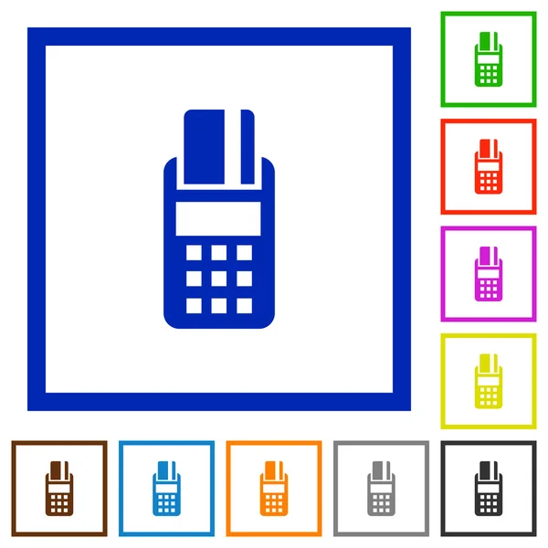 Pos terminal oprawione płaskie ikony — Wektor stockowy