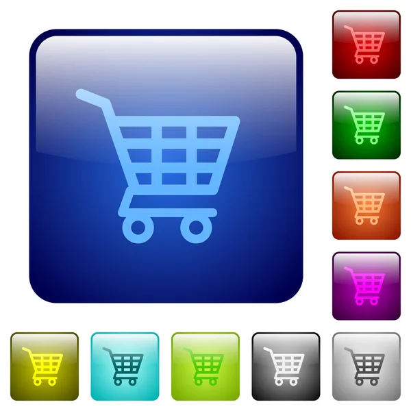 Färg shopping cart fyrkantiga knappar — Stock vektor