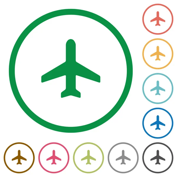 Avión delineado iconos planos — Vector de stock