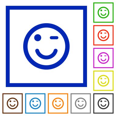 İfade göz kırpıyor düz simgeler çerçeveli