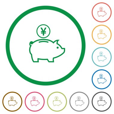 Yen kumbara düz simgeler özetlenen